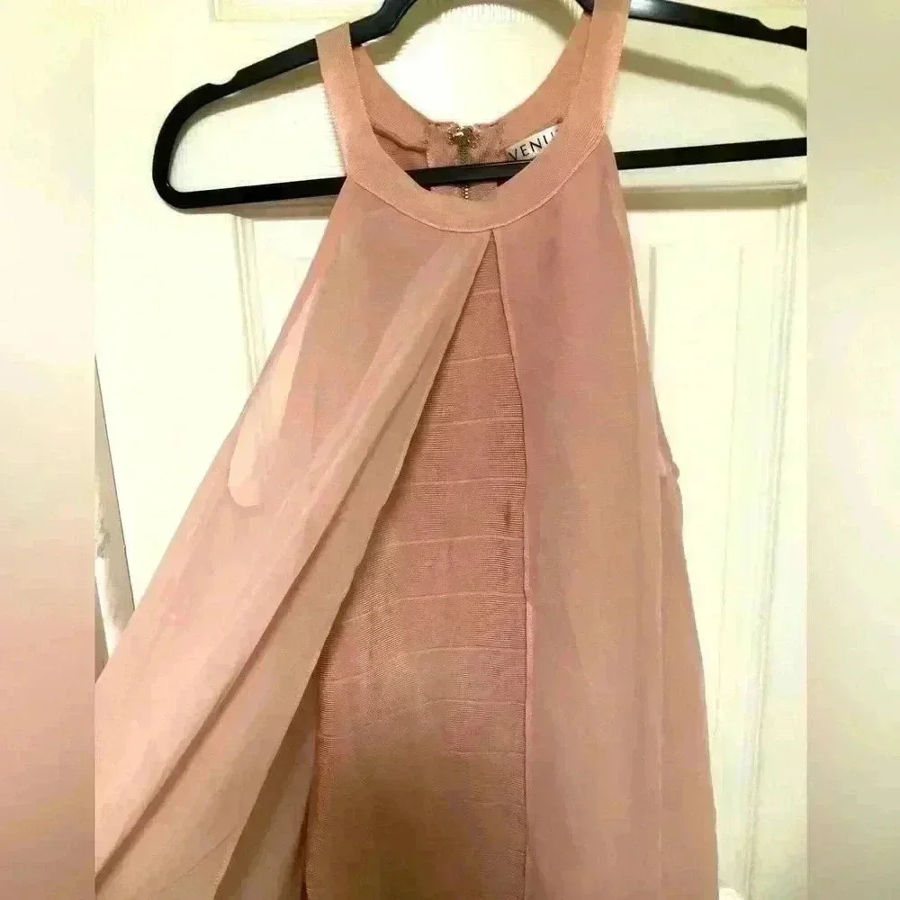 🌸VENUS Chiffon Overlay Bandage Bodycon Pink Dress Sleeveless Sexy Slimmi… - Picture 5 of 16